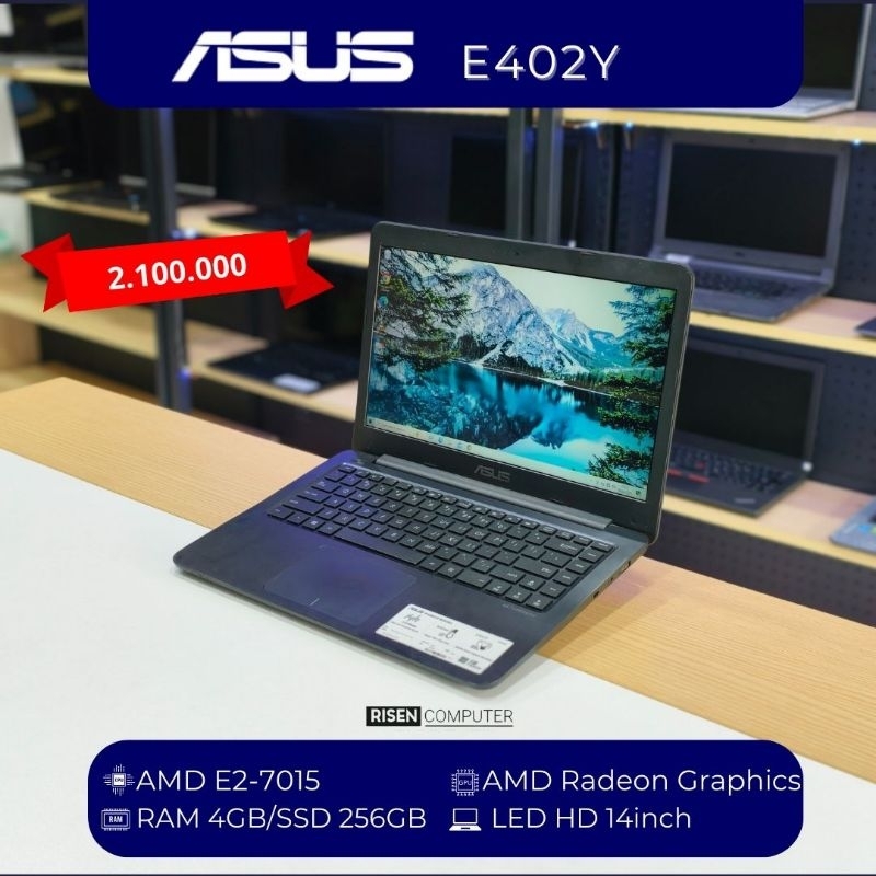 Asus E402Y AMD E2-7015 RAM 4GB SSD 256GB HD 14inch Laptop Notebook Second Seken Bekas Murah Bagus Se