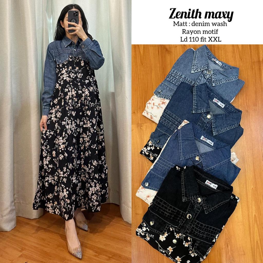 Zenith Maxi Dress Rayon Motif Bunga  Premium Ld 110 Fit XXL