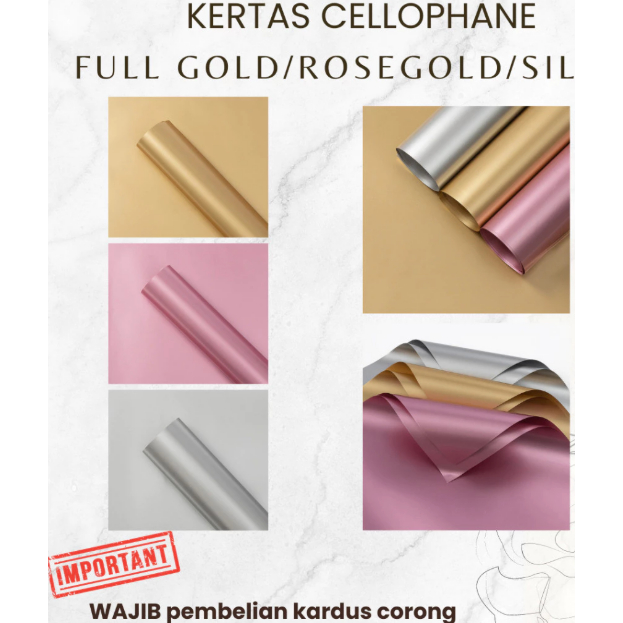 

Kertas Cellophane Buket Bunga Full Gold / Rosegold / Silver
