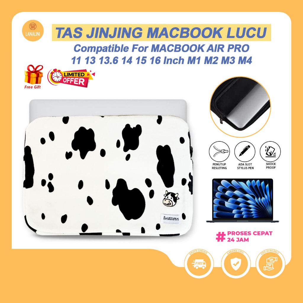 Tas Laptop Shockproof Plush Storage Pouch Sleeve Apple Macbook Air Pro M4 M3 M2 M1 MAX 2024 2023 13 