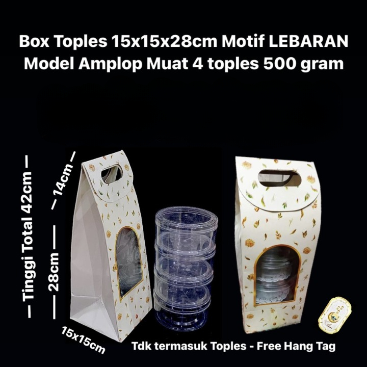 

5 Pcs Box Lebaran Edisi Amplop Cream Muat 4 Toples 500gr Ukuran 15x15x28cm