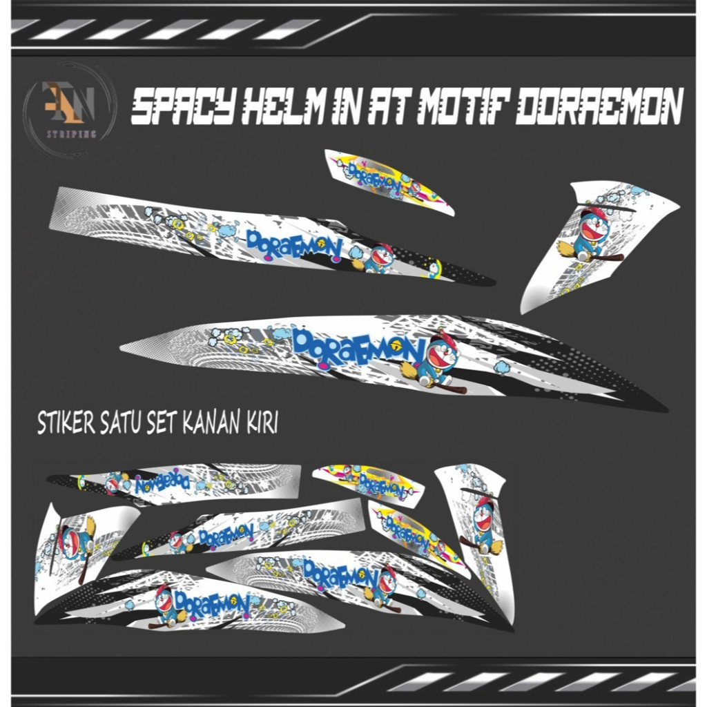 STIKER STRIPING DECAL HONDA SPACY HELM IN AT MOTIF DORAEMON BAHAN VINYL ANTI LUNTUR