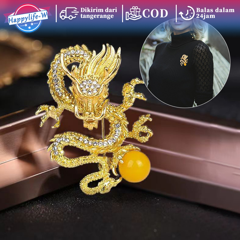Bross Hijab Naga Bola Kuning Lapel Pin Bros Jas Bros Jas Wanita Kuningan Pin Jas Pria Korea