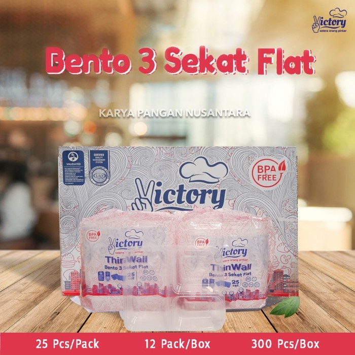 Thinwall 1 DUS Sekat 3 Merk Flat Victory. Plastik Kemasan Wadah Makanan Minuman Wadah Slime Catering