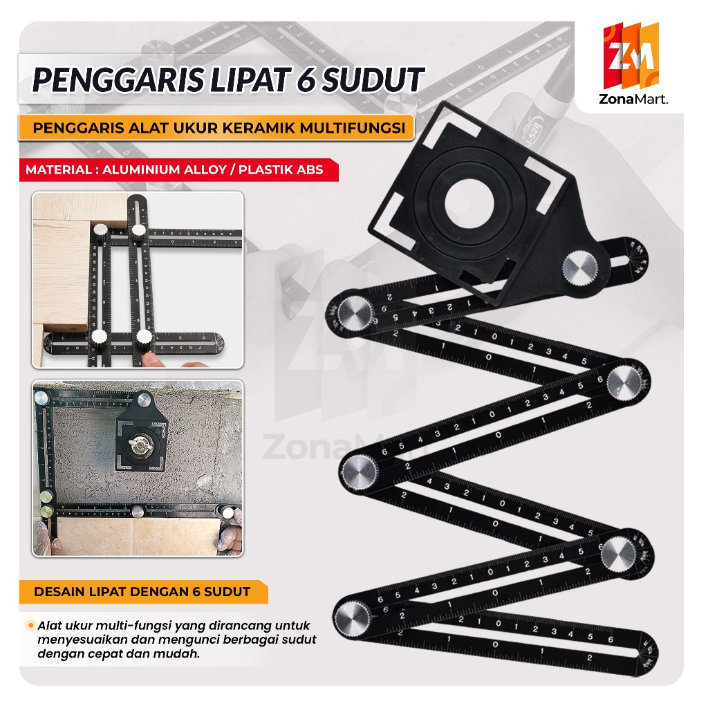 

Penggaris keramik serbaguna lipat 6 sudut siku anti karat bahan alumunium alloy berkualitas