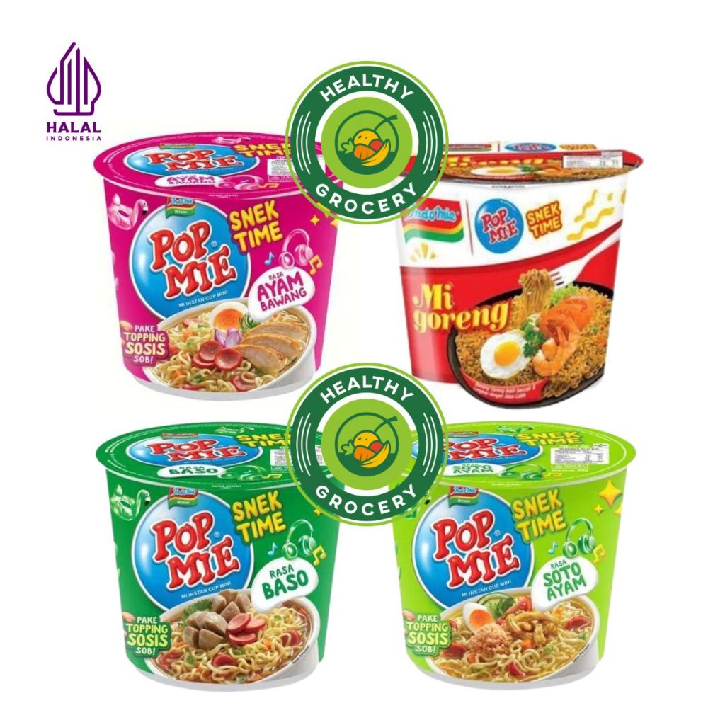 

Pop Mie Snek Time Mie Goreng 43gr / Bakso 38gr / Ayam Bawang 40gr / Soto Ayam 39gr / Pop Mie