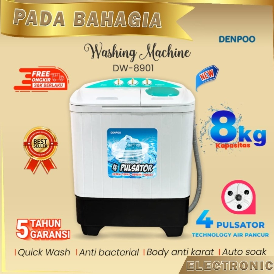 MESIN CUCI 2 TABUNG DENPOO DW 8901