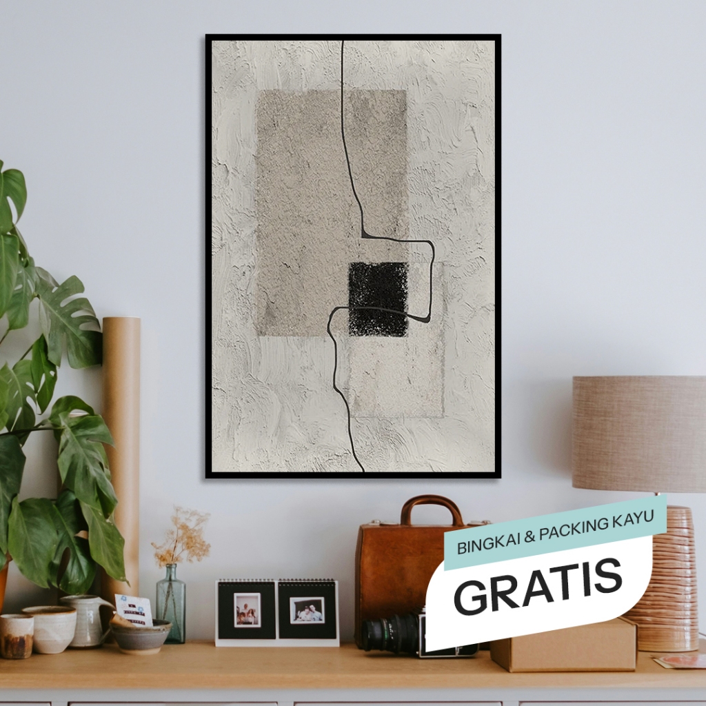 Lukisan Dinding Abstrak Geometri Beige 3D Aesthetic Minimalis Modern