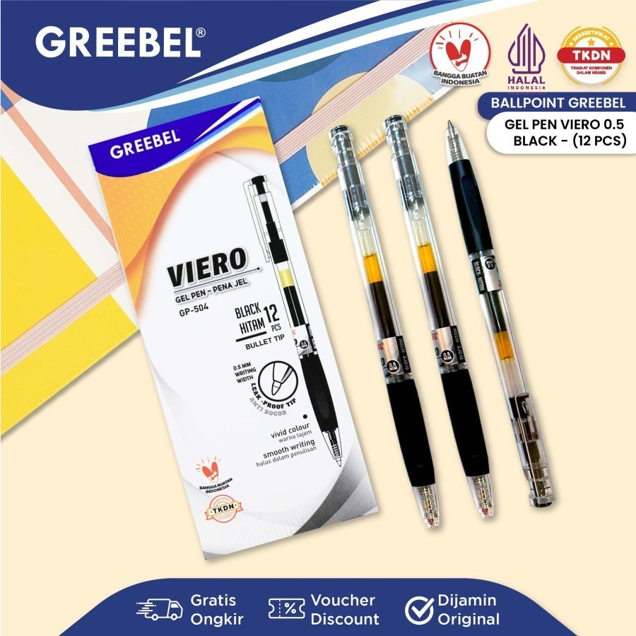 

Pena Pulpen Gel Greebel GP-504 Viero 0.5mm Ballpoint Pen [1 Pak Isi 12 Pcs]