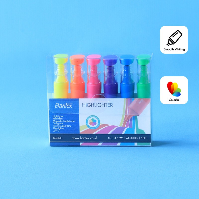 

[ONE's Stationery] Bantex Highlighter / Penanda Teks Satu Set Isi 6 Warna Fluorescent Cerah BG3511