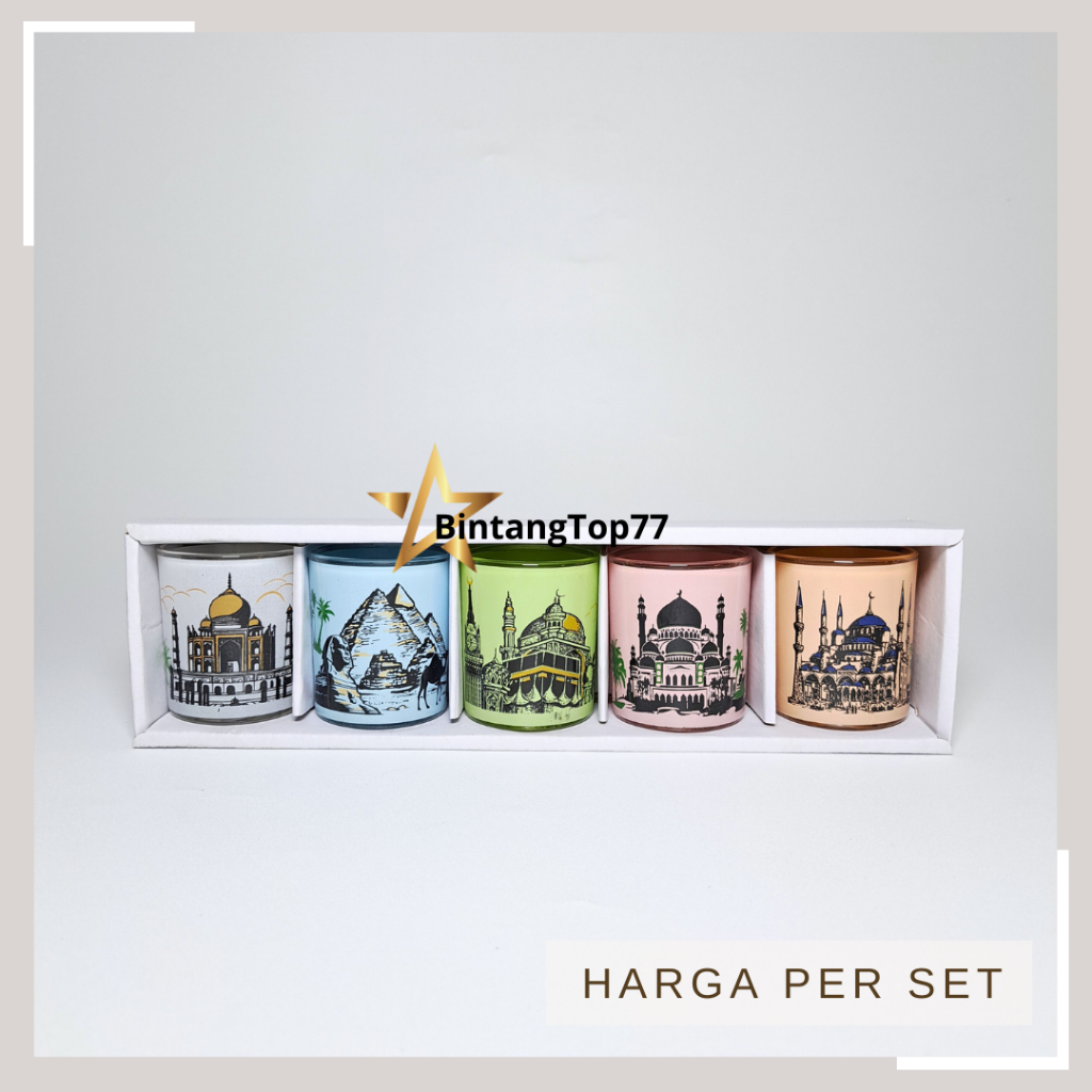 [INSTANT ONLY] Gelas Sloki Kaca Motif Set Of 5 LU-03 / Gelas Mini / Gelas Shot / Gelas Lilin