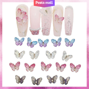 Manik kuku warna warni manik akrilik kupu mutiara kristal tempelan kuku mewah party