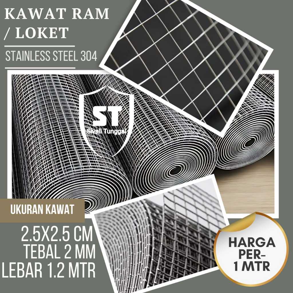 KAWAT RAM STAINLESS 304 25MM×25MM×2MM×1,2MTR KAWAT LOKET MESH STAINLESS 304