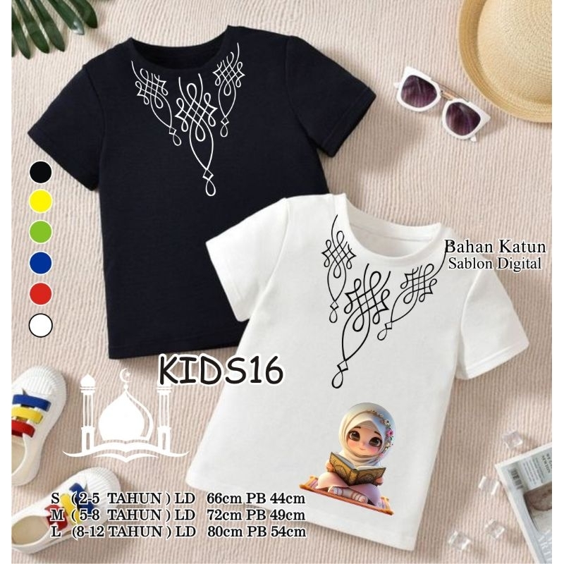 CFK Kids14 & 16 Atasan Kaos Unisex Anak Lengan Pendek Motif Muslim Hijab Koko  2TH-12TH