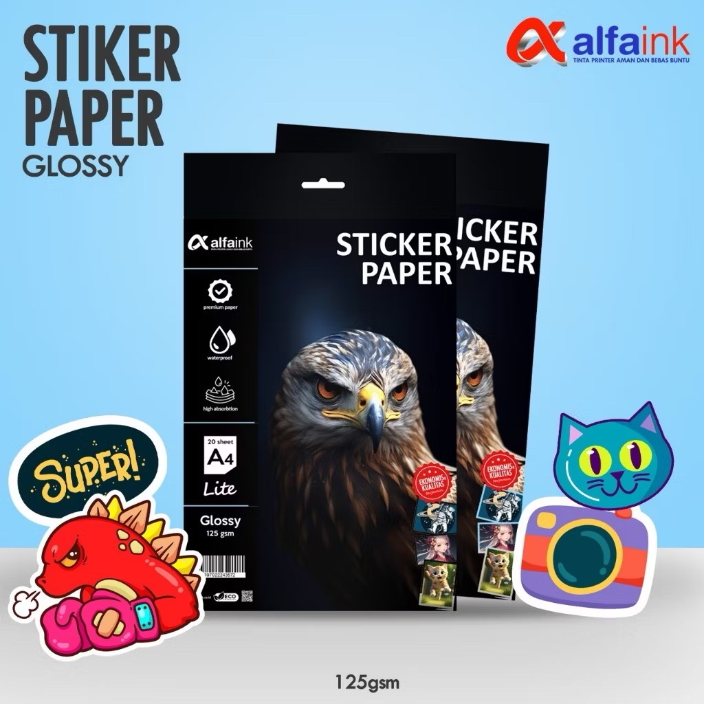 

ALFAINK Glossy Photo Sticker Lite A4 125gsm, Kertas Stiker