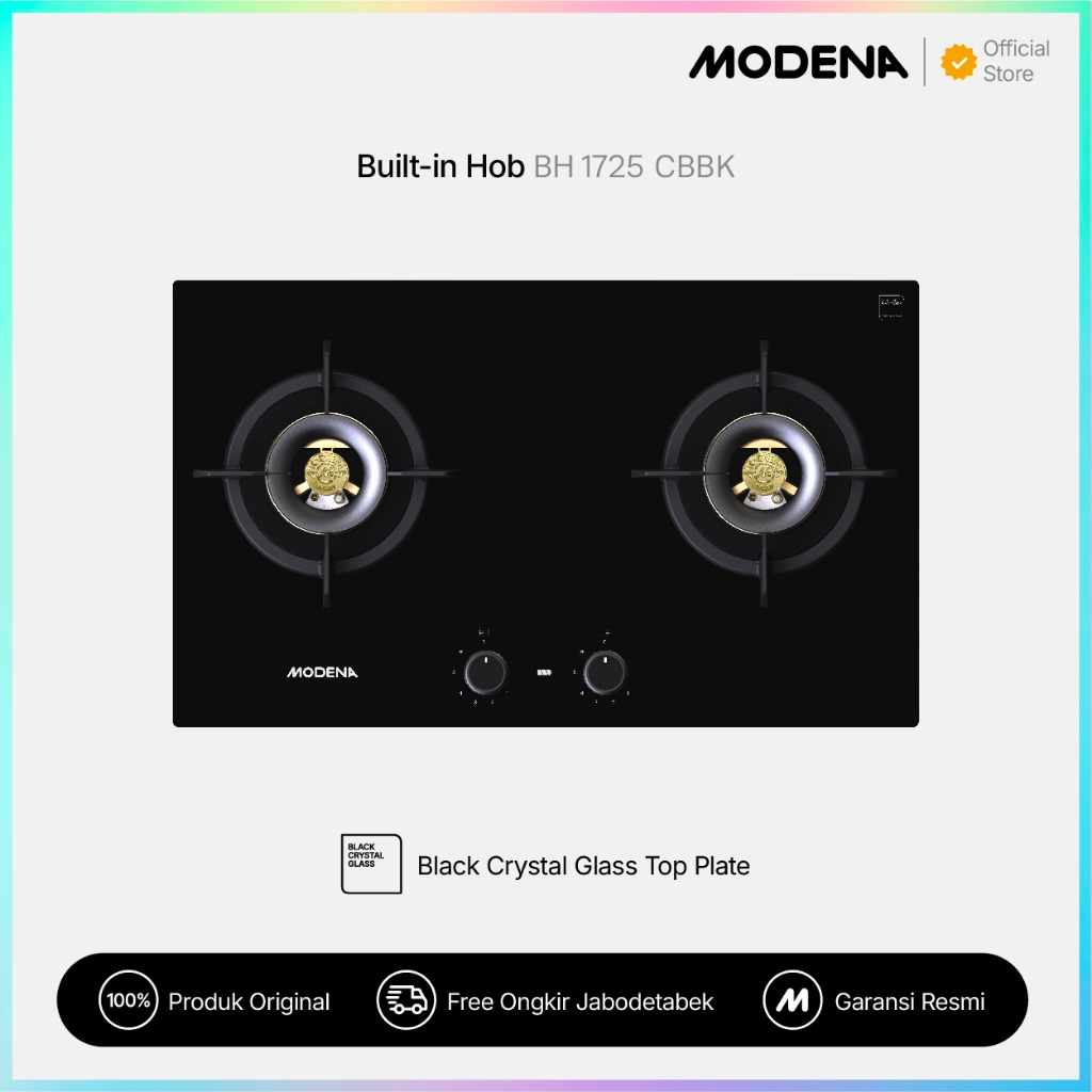 MODENA Built-in Gas Hob 70cm 2 Burner Full Brass Zero Ignition - BH 1725 CBBK