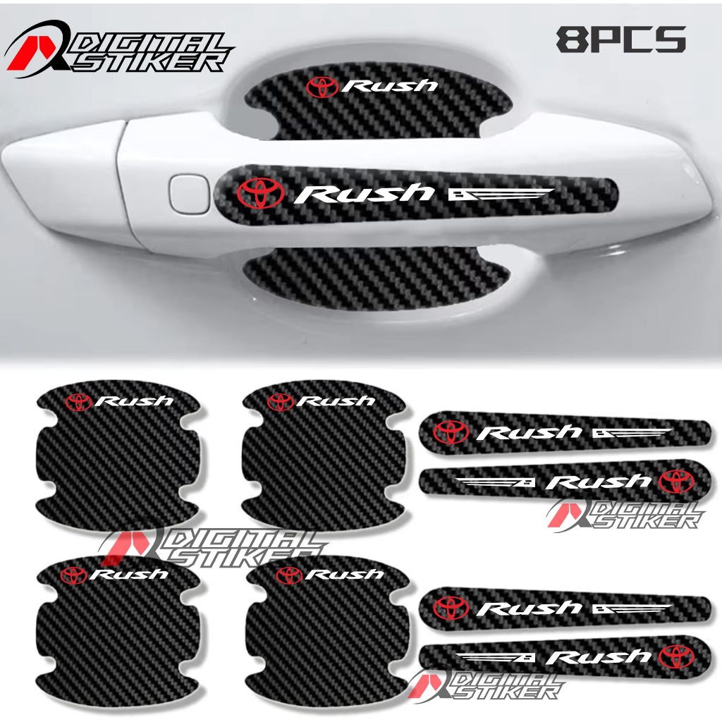 8pcs stiker carbon handle mobil rush 3D cutting stiker carbon pelindung handle pintu mobil toyota ru
