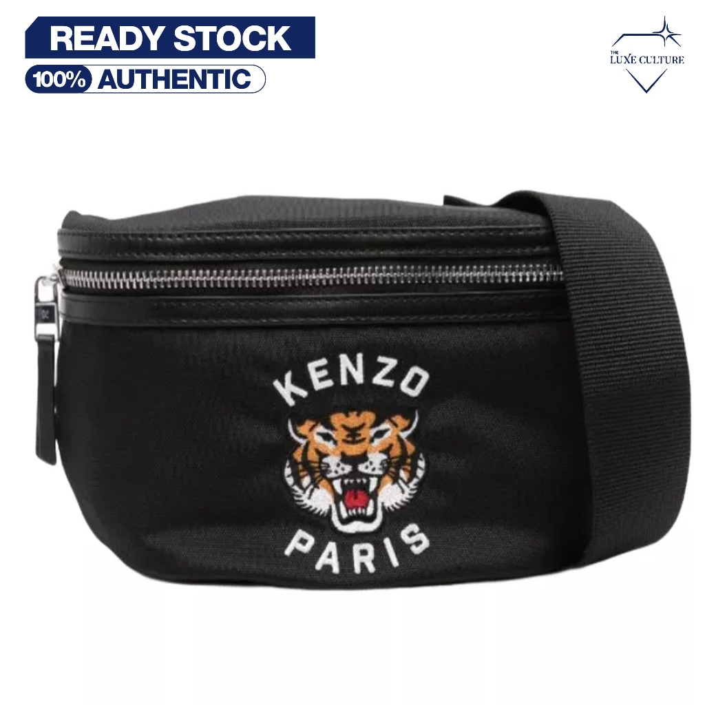 Kenzo Varsity Tiger Embro Black Waistbag / Tas Branded Original