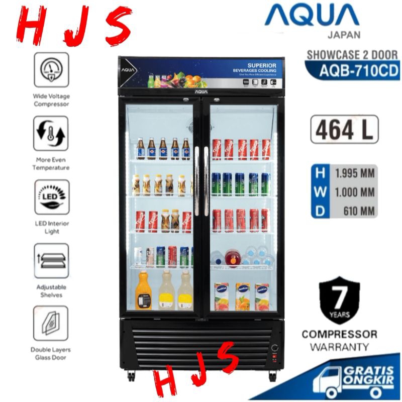 SHOWCASE AQUA 2 PINTU AQB-710CD /AQB-710 4 RAK 464 LITER