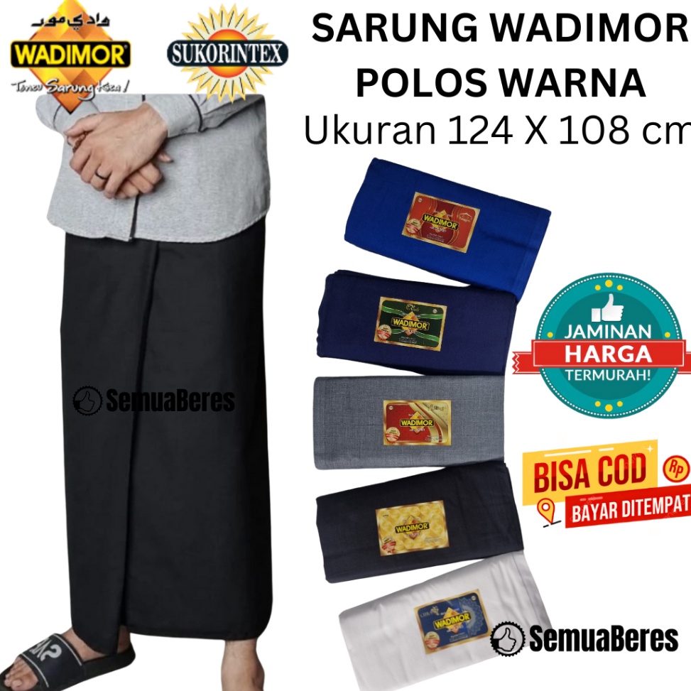 KODE X68I Sarung WADIMOR POLOS WARNA Hitam  Putih  Abu  Navy  Biru  Tumpal  Sarung Sholat Pria Dewas