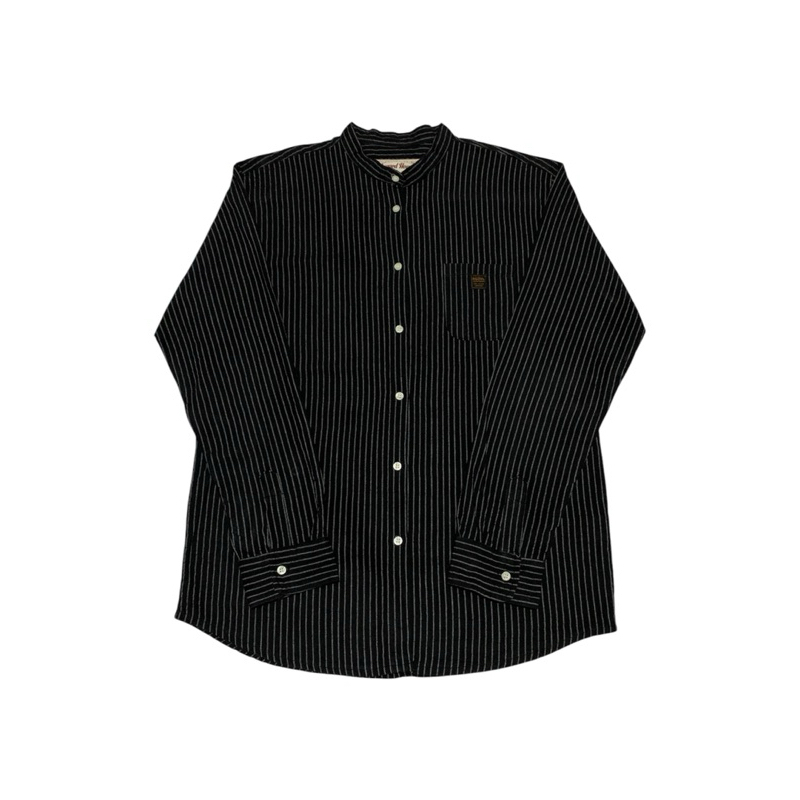 Rugged house stripe stand collar shirt