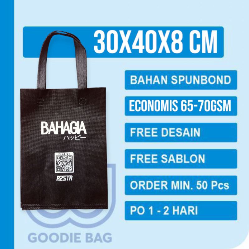 

ECOGI 30X40X8CM Tas Spunbond Request Sablon Goodiebag, Tas costum