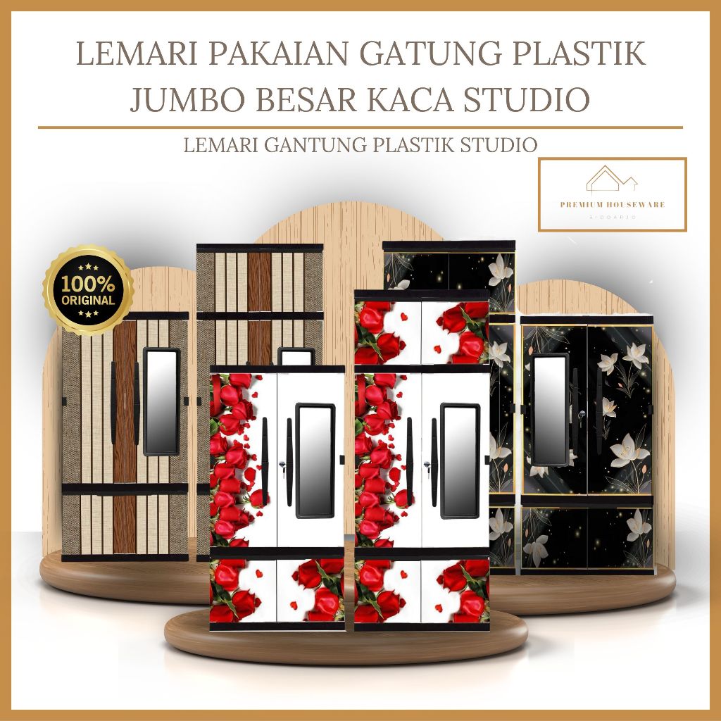LEMARI KACA + GANTUNG PLASTIK STUDIO | LEMARI GANTUNG ESTETIK | LEMARI GANTUNG JUMBO + KACA | LEMARI