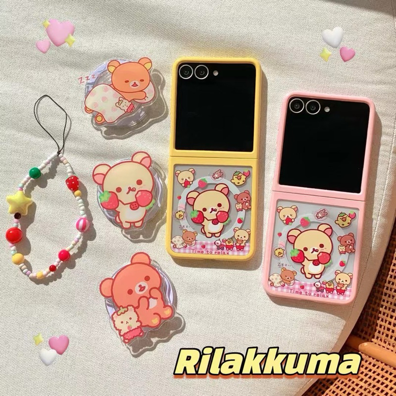 Case Samsung Zflip7 7FE Magsafe Wide Screen Rilakkuma Bear New Cute With Magnetic Popsocket and Chai