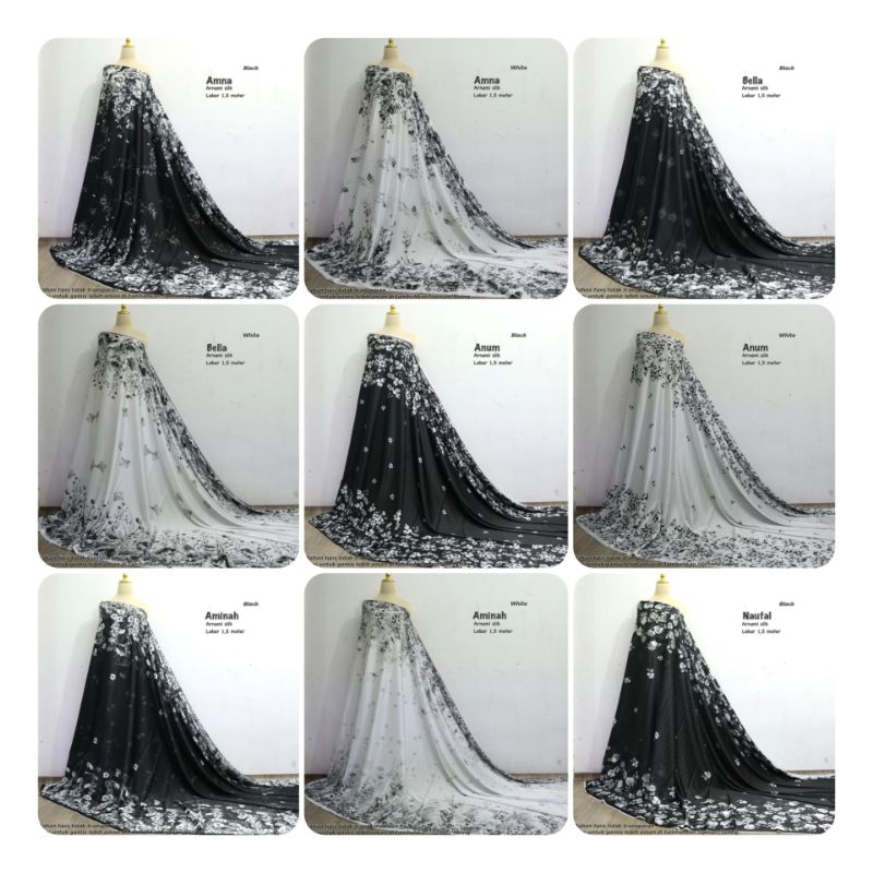 Terbaru Armani Silk Motif Bunga-Bunga//Warna Hitam dan Putih//Kain Silky Premium