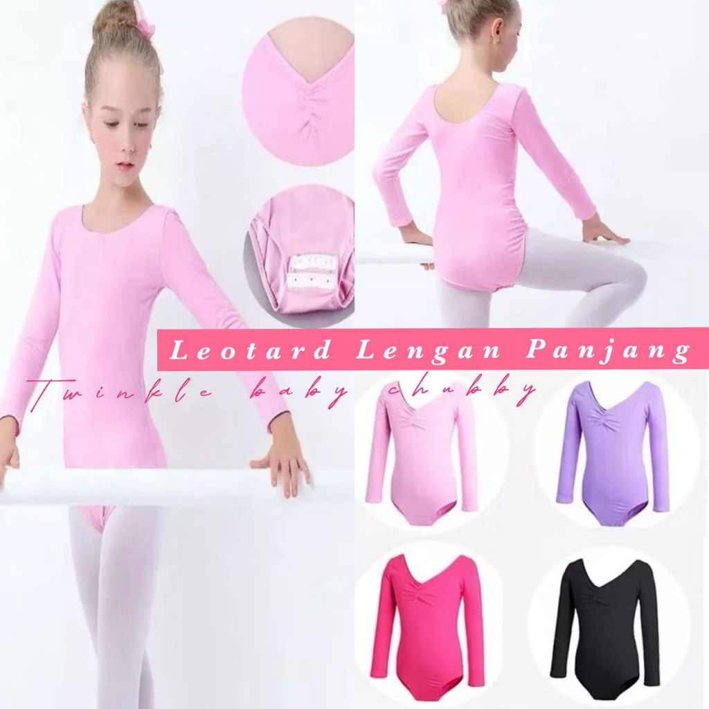 LEOTARD LENGAN PANJANG ANAK BALLET COTTON SPANDEX LEOTARD GYMNASTIC BAJU GYM SENAM BALET