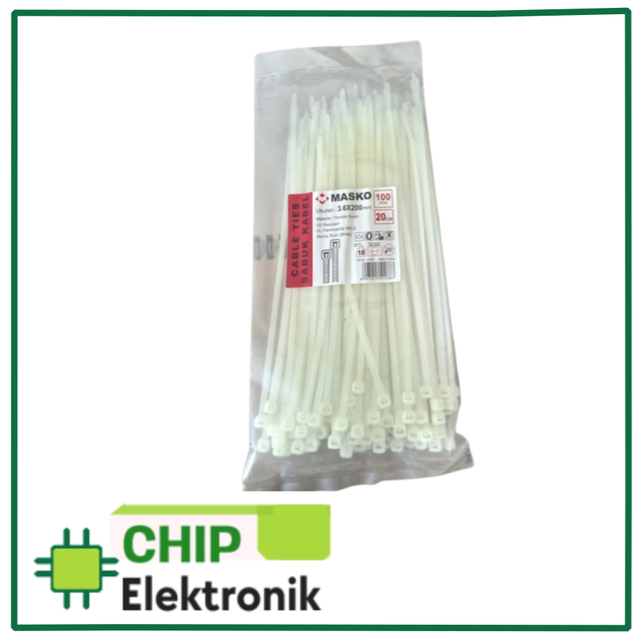 

Kabel Ties Masko Sabuk Kabel MS SABUK KB 200X3.6MM PT @100PCE 2.5mm - 4.8mm putih