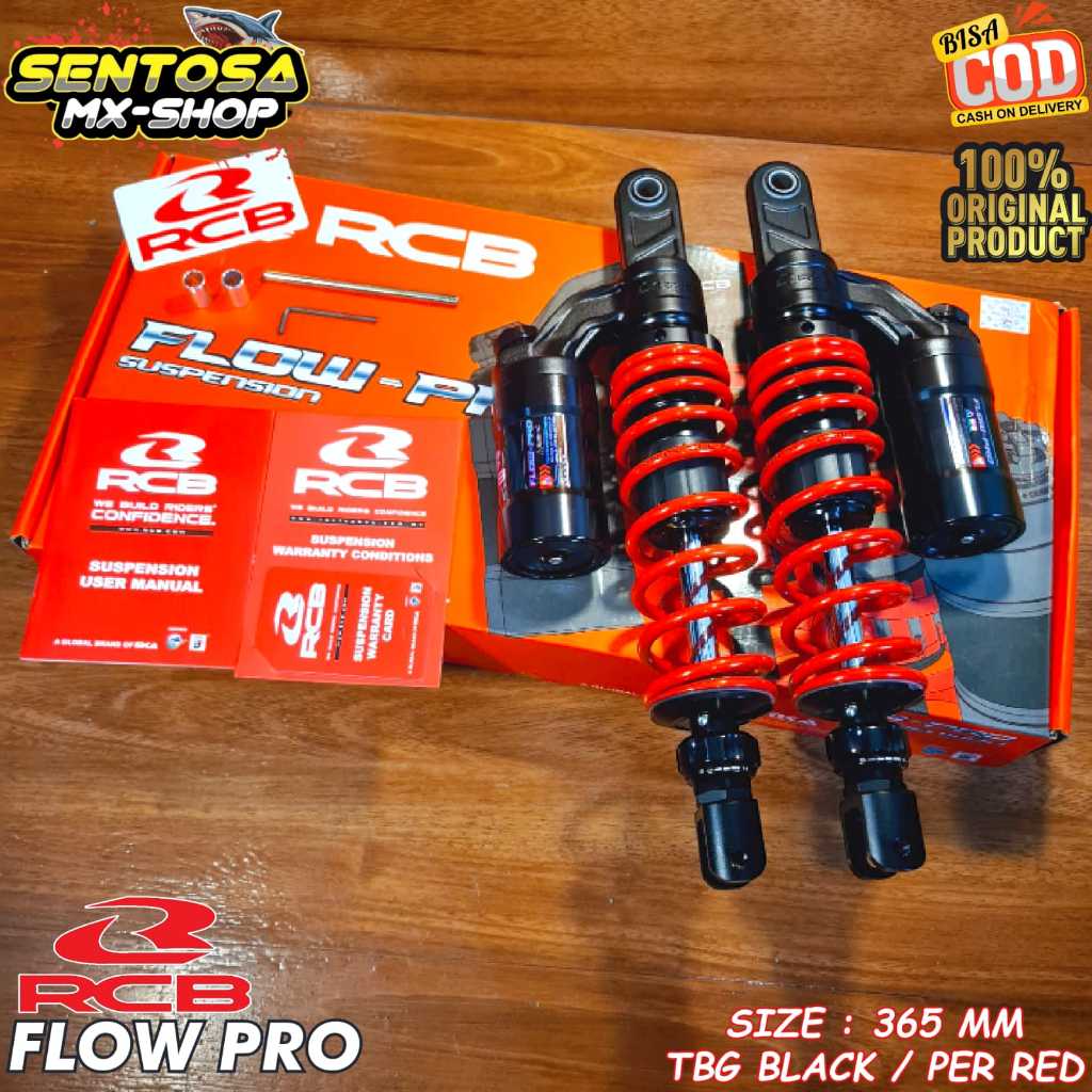 SHOCK BELAKANG TABUNG ATAS RCB FLOW PRO TABUNG BLACK PER RED UKURAN 365MM MOTOR PCX 160 | PCX 150 | 
