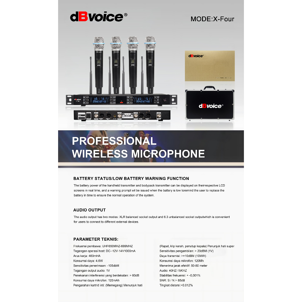 Mic wireless dbvoice 4 channel XFour Original resmi Pro Vokal multi channel