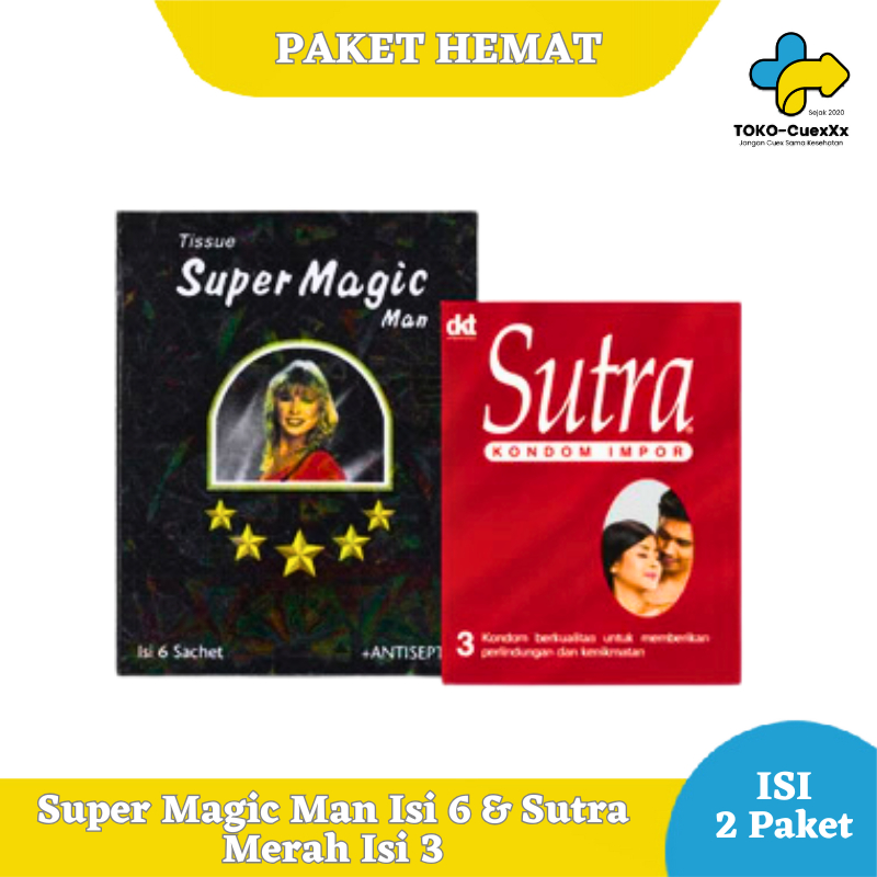 Tisu Magic Original Untuk Pria Tahan Lama 6 Sachet + Kondom Sutra Merah isi 3