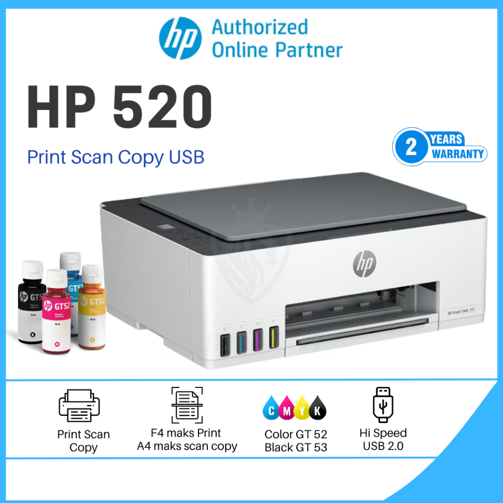 Printer Smart Tank HP 520 (Print,Scan,Copy) / 580 (Print,Scan,Copy Wifi) / 210 (Print Wifi) Original