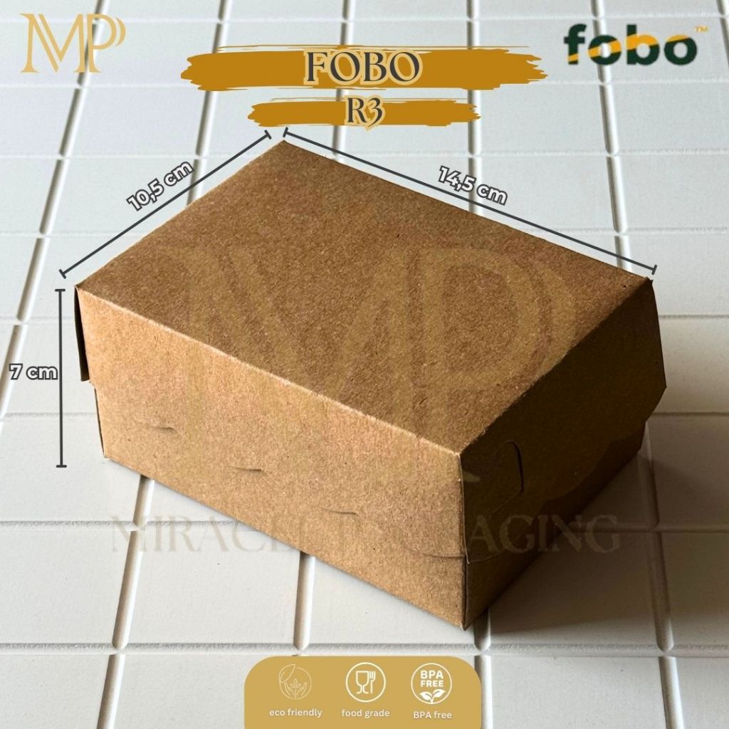 R3 - Kotak Dus Kraft Coklat FOBO / Kotak Dus Kue Snack / Kotak Dus Renda Coklat Laminasi 50 pcs