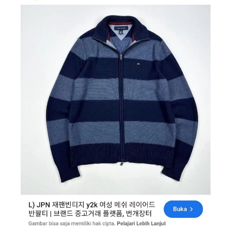 TOMMY HILFIGER Full Zipper Stripe Salur Denim Navy Knitwear Sweater Sweatshirt Crewneck Rajut Wool J