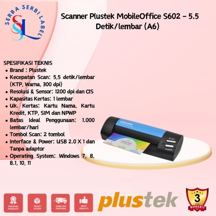 Scanner Plustek MobileOffice S602 - 5.5 Detik/lembar (A6)