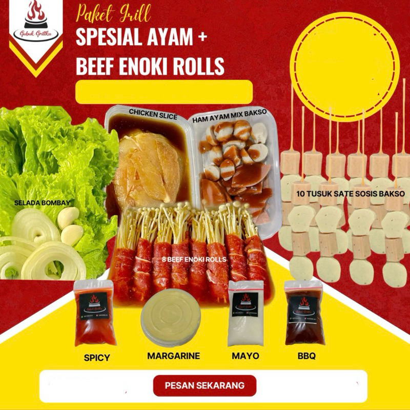 

PAKET SPESIAL AYAM + BEEF ENOKI ROLLS (PAKET BBQ|| PAKET GRILL)