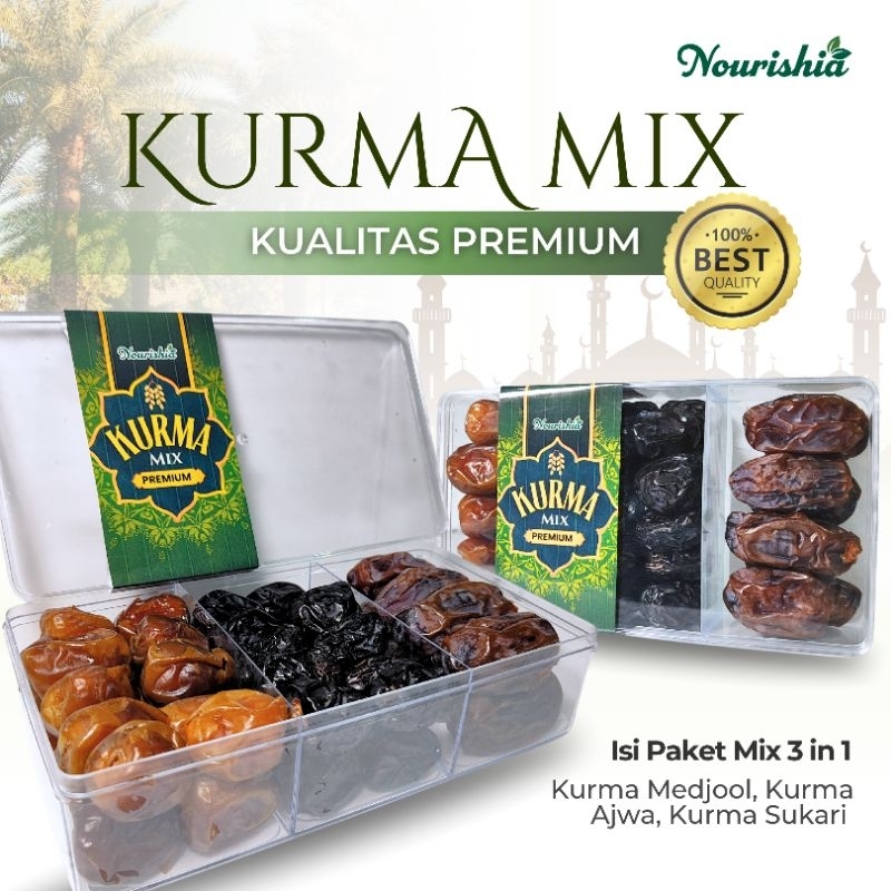 

Kurma mix 3 macam Ajwa Sukkari Medjoul Palestina / kurma kombinasi 4 macam ajwa sukari medjool