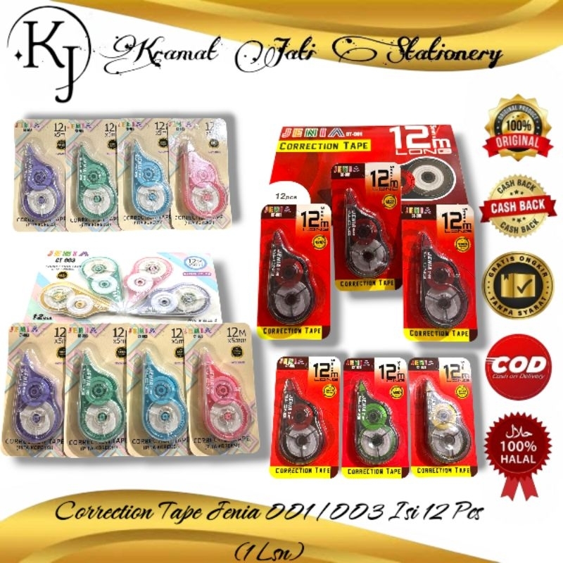 

Correction Tape/Tipe-X Kertas Jenia Isi 12 Pcs (1 Lusin)