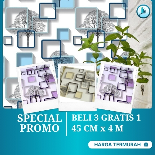 PAKET PROMO Wallpaper Dinding Ruang Tamu 3D Motif Kotak Pohon Ungu Wallpaper Dinding Kamar 3D Wallpa
