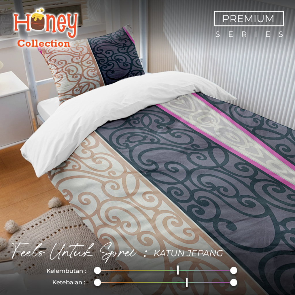 Sprei Motif Abstrak Bahan Katun Sutra Jepang by Honey Collection Free Sarung Bantal & Guling