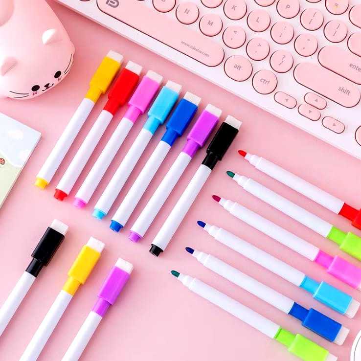 

V2_SPIDOL WARNA WARNI + PENGHAPUS / SPIDOL WIPE AND CLEAN / 1 Set Isi 8 Pcs