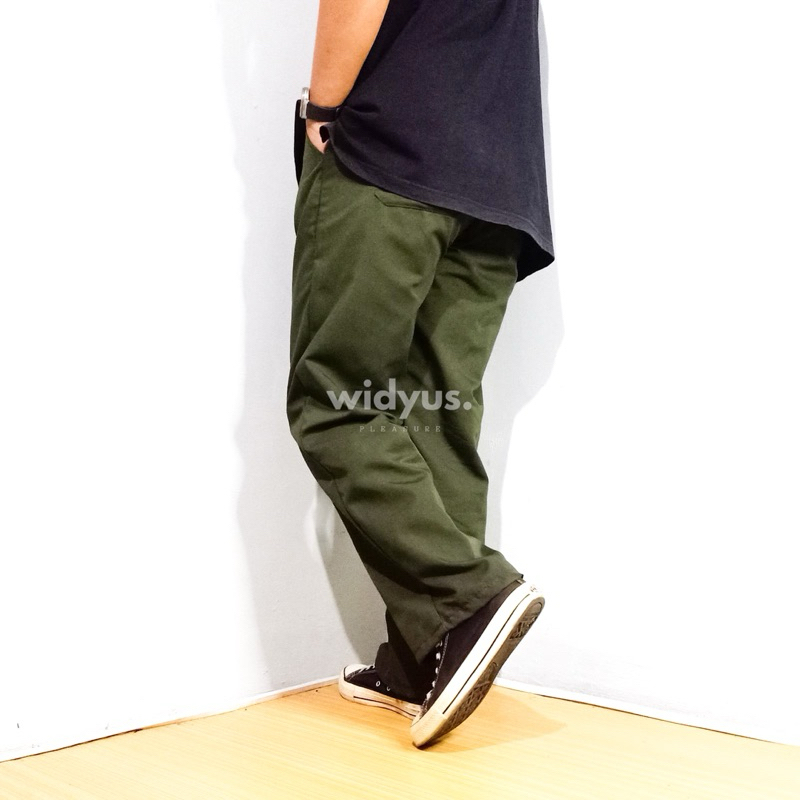 hot product widyus - celana loose pants panjang pria gombrong chinos baggy pants pria hijau army fit