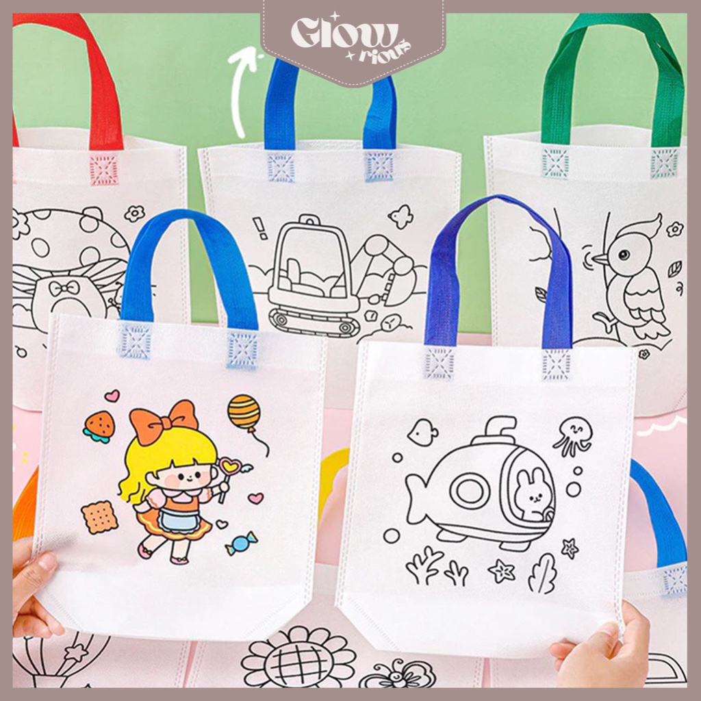 

GR Handmade Goodie Bag Totebag DIY Painting Graffik Kindergarten Painting Coloring Handbag Lucu ST34
