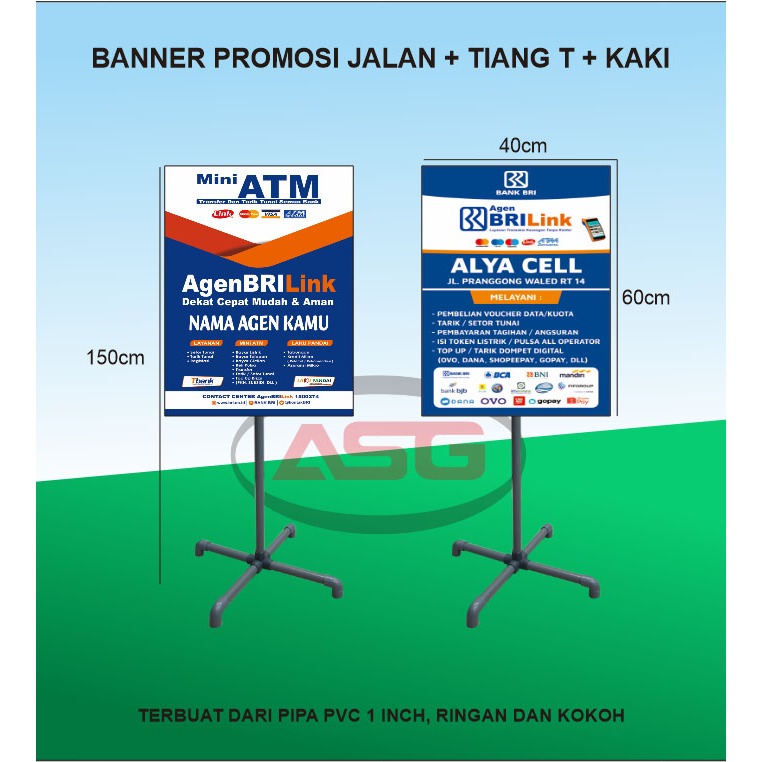 STANDING BANNER + TIANG + KAKI TULISAN IKLAN MINI ATM BRILINK UNTUK HIASAN KONTER