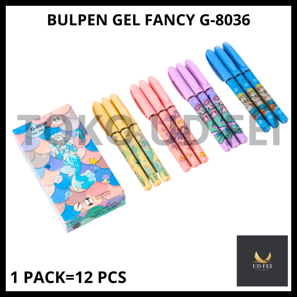 

(1 PACK=12 PCS KODE G-8036) MERMAID GEL INK PEN/ BULPEN GEL FANCY/ BULPEN GEL KARAKTER/ BULPEN FANCY GEL