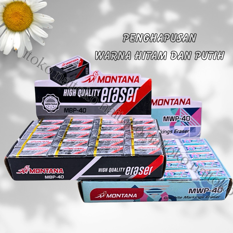 

1pc Penghapus hapusan kecil eraser hitam putih pensil pinsil montana M2000 ujian sekolah TK SD paud bimba les belajar anti dust NTK