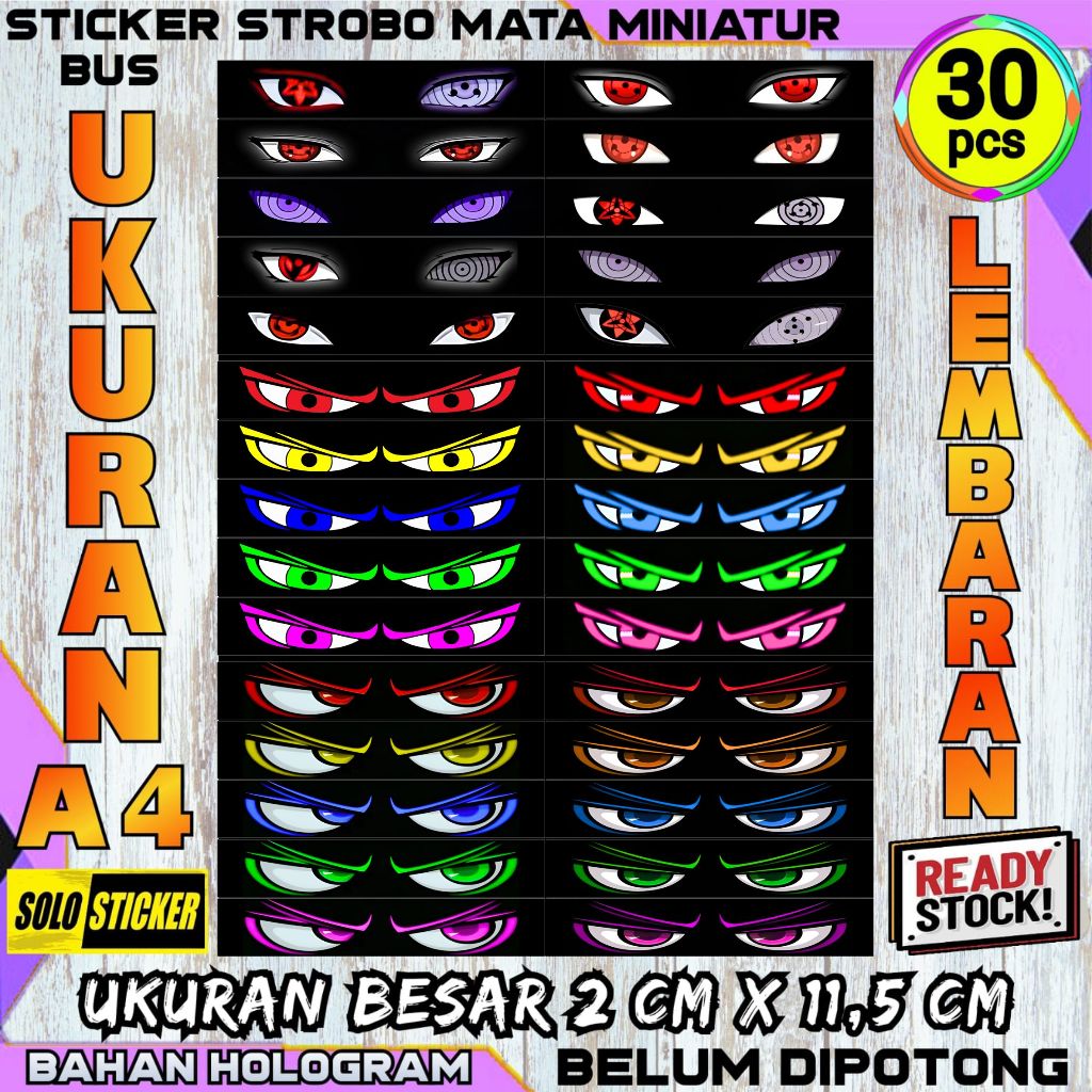 

Stiker Strobo Mata Kedip Bus Lembaran Ukuran Besar Isi 30 pc 2 x 11,5 cm Bahan Hologram Anti Air
